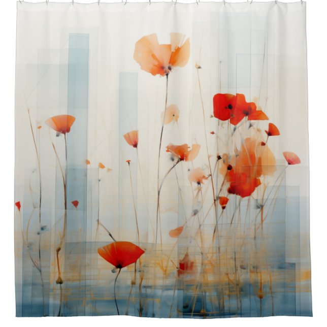 Abstract Poppy Flowers in Modern Geometric Style 1 Shower Curtain (Front)