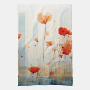 Abstract Poppy Flowers in Modern Geometric Style 1 Tea Towel