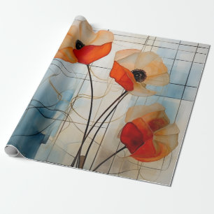 Abstract Poppy Flowers in Modern Geometric Style 2 Wrapping Paper