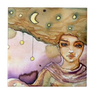 Abstract portrait and pretty woman ceramic tile