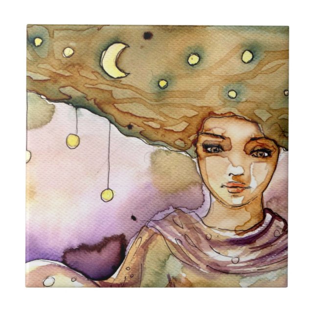 Abstract portrait and pretty woman ceramic tile (Front)