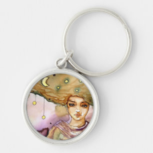 Abstract portrait and pretty woman key ring