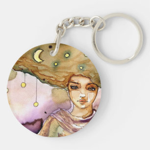 Abstract portrait and pretty woman key ring