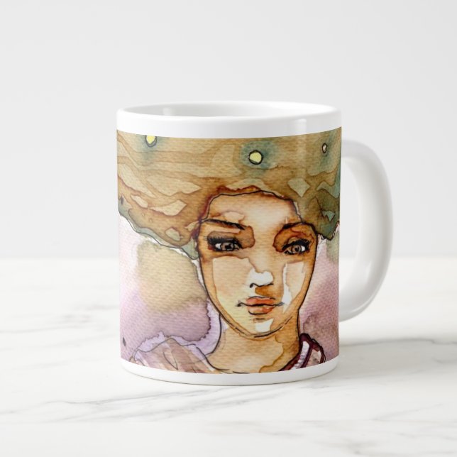 Abstract portrait and pretty woman large coffee mug (Front Right)