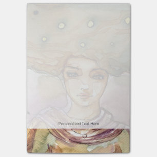 Abstract portrait and pretty woman post-it notes