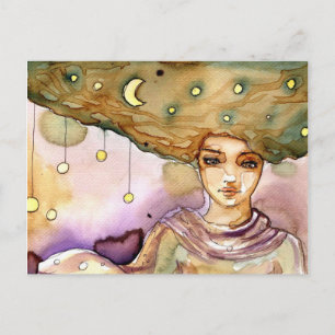 Abstract portrait and pretty woman postcard