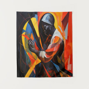 Abstract Portrait in Vibrant Colours Modern Art Tapestry