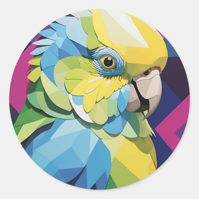 Abstract Portrait of a Budgerigar Face Classic Round Sticker (Front)