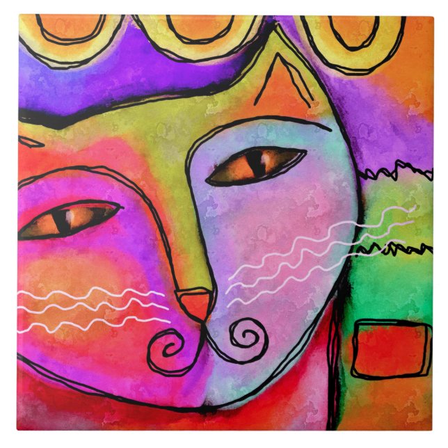 Abstract Portrait of a Cat Ceramic Tile (Front)