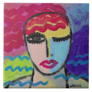 Abstract Portrait of a Red Head Ceramic Tile