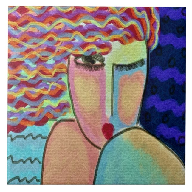 Abstract Portrait of a Wild Woman Ceramic Tile (Front)