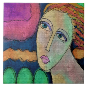 Abstract Portrait of a Woman Digital Painting Ceramic Tile