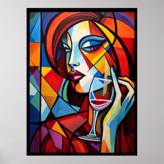 Abstract Portrait of a Woman drinking wine poster