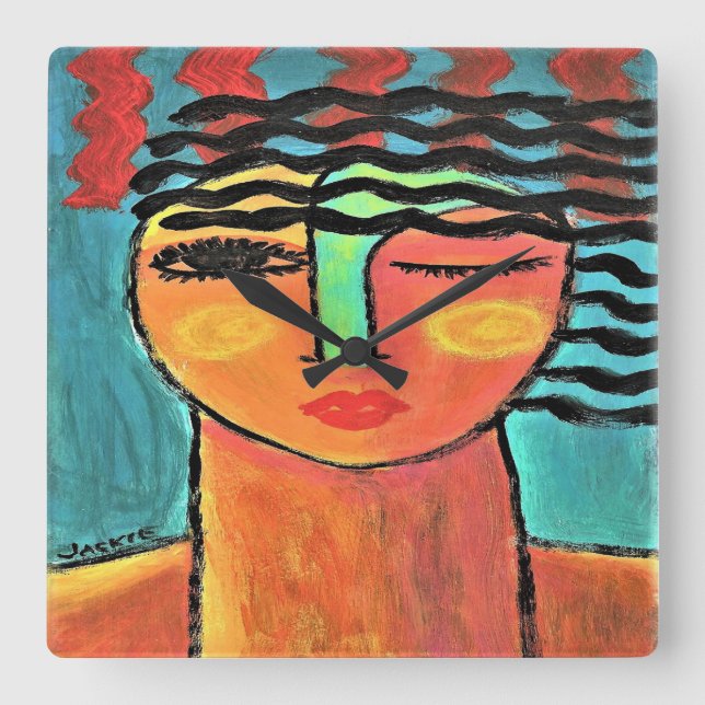 Abstract Portrait of a Woman Square Wall Clock (Front)