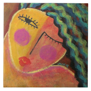 Abstract Portrait of a Woman with Wild Hair Ceramic Tile