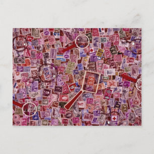 Abstract Postage stamps and magnifiers Postcard