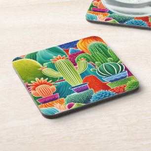 Abstract Potted Cacti Coaster