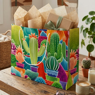 Abstract Potted Cacti Large Gift Bag