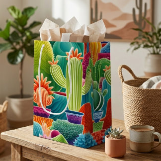 Abstract Potted Cacti Medium Gift Bag