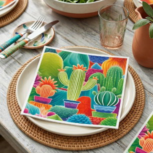 Abstract Potted Cacti Napkin