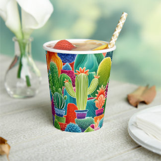 Abstract Potted Cacti Paper Cups