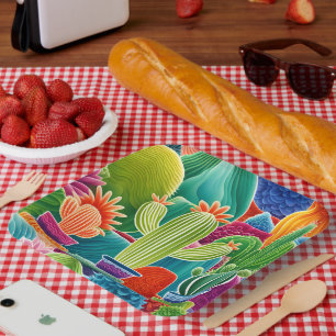 Abstract Potted Cacti Paper Plate