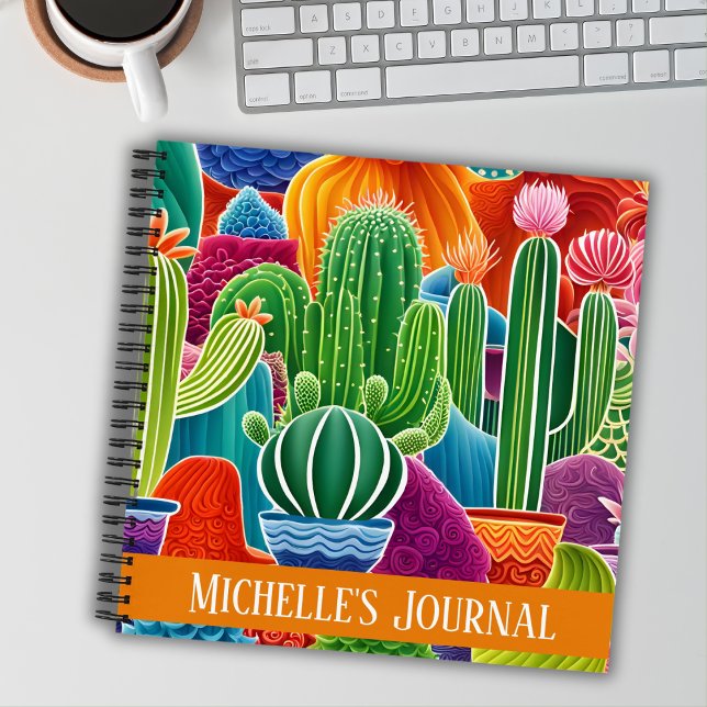 Abstract Potted Cacti Square With Text Cover Notebook (Creator Uploaded)