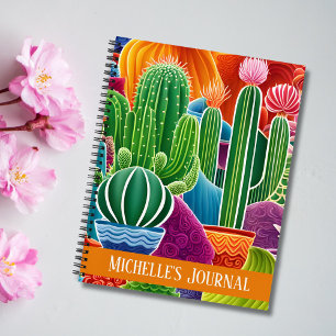 Abstract Potted Cacti With Cover Text Notebook
