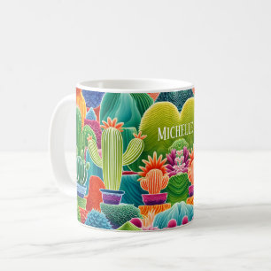 Abstract Potted Cacti With Name Coffee Mug