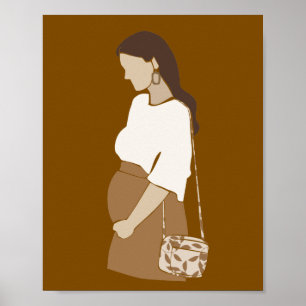 Abstract Pregnant Woman Profile Maternity Art Poster