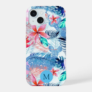 Abstract Pretty Floral and Deer Art Monogrammed iPhone 15 Case