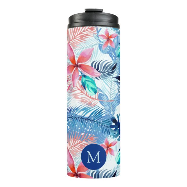 Abstract Pretty Floral and Deer Art Monogrammed Thermal Tumbler (Front)