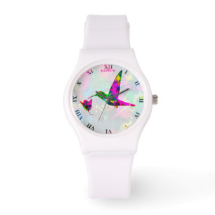 Abstract Psychedelic Colorful Hummingbird Watch