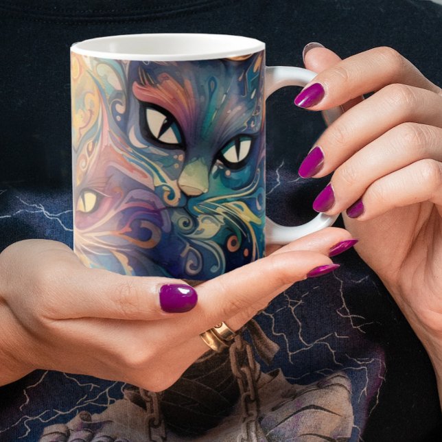 Abstract psychedelic flowers cats colourful graphi coffee mug (Creator Uploaded)