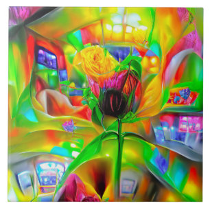 Abstract Psychedelic Flowers Ceramic Tile