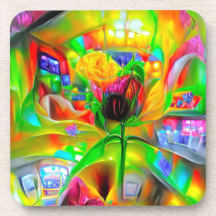 Abstract Psychedelic Flowers  Coaster