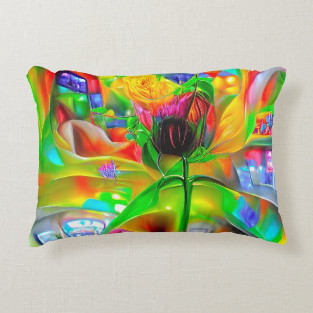 Abstract Psychedelic Flowers  Decorative Cushion (Front)
