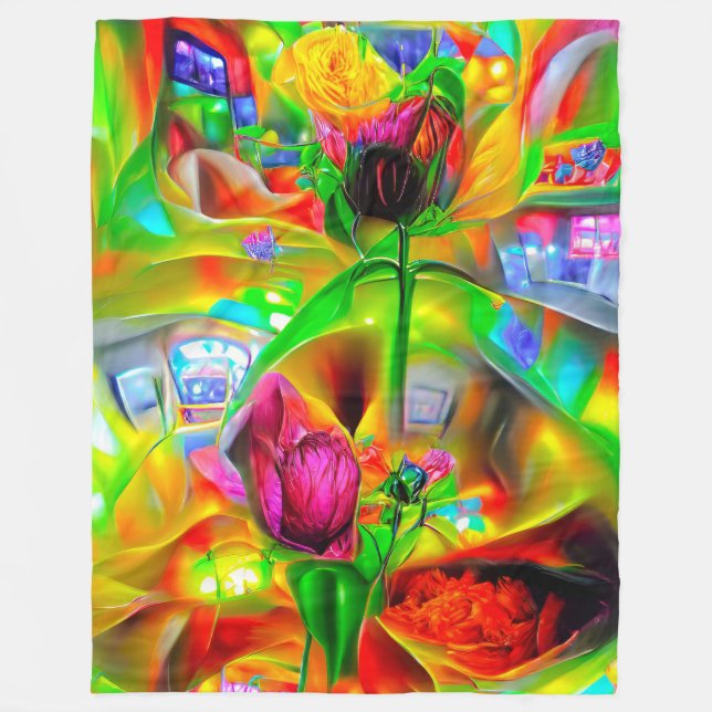 Abstract Psychedelic Flowers  Fleece Blanket (Front)