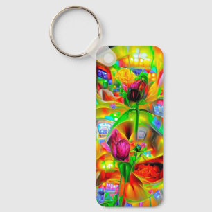 Abstract Psychedelic Flowers Key Ring