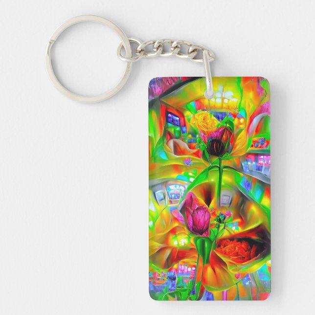 Abstract Psychedelic Flowers  Key Ring (Front)