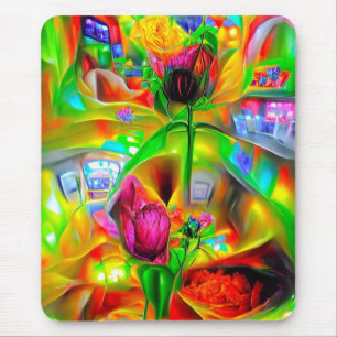 Abstract Psychedelic Flowers  Mouse Pad