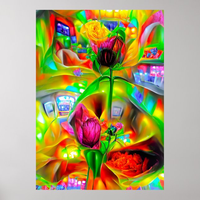 Abstract Psychedelic Flowers  Poster (Front)