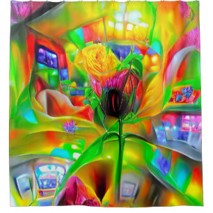 Abstract Psychedelic Flowers Shower Curtain