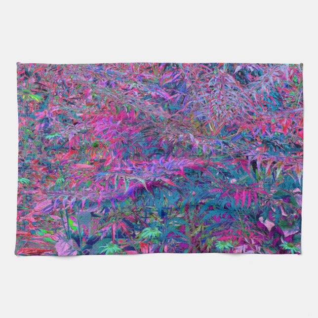 Abstract Psychedelic Rainbow Colours Foliage Garde Tea Towel (Horizontal)
