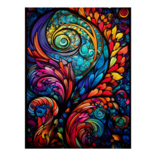 Abstract Psychedelic Swirls Stained Glass Art Poster