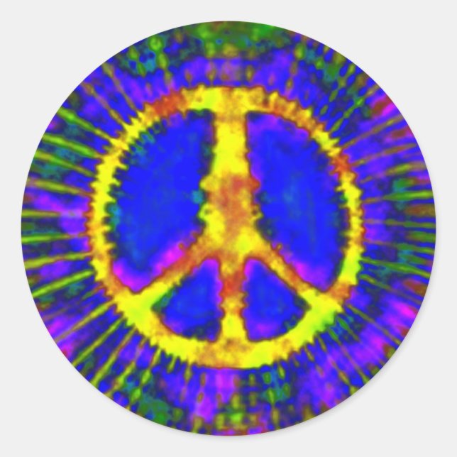 Abstract Psychedelic Tie-Dye Peace Sign Classic Round Sticker (Front)
