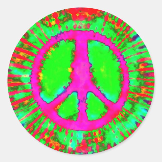 Abstract Psychedelic Tie-Dye Peace Sign Classic Round Sticker (Front)