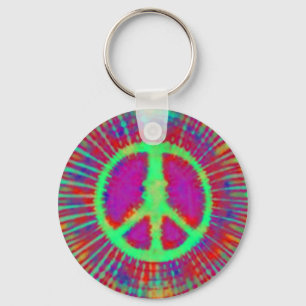 Abstract Psychedelic Tie-Dye Peace Sign Key Ring