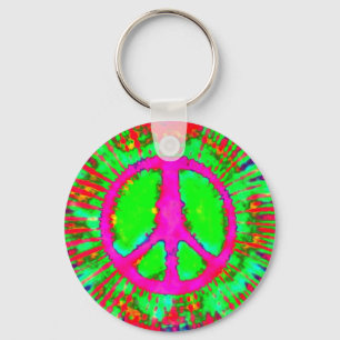 Abstract Psychedelic Tie-Dye Peace Sign Key Ring
