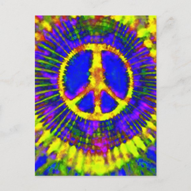 Abstract Psychedelic Tie-Dye Peace Sign Postcard (Front)